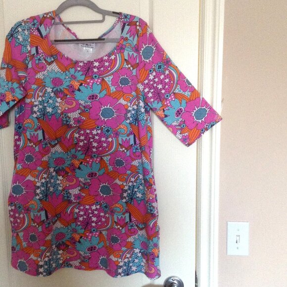 Blue Platypus Grooviest Blooms Women's Tunic Pink Aqua Size M Hippie 60's Cute - Picture 1 of 6